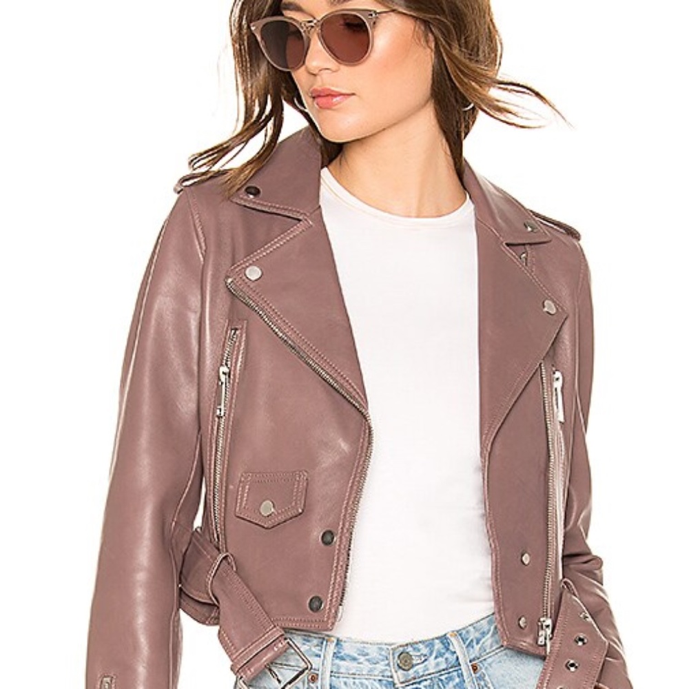 LTH JKT Mya Cropped Biker Moto Lavender Leather Casual  Zipper‎ Jacket